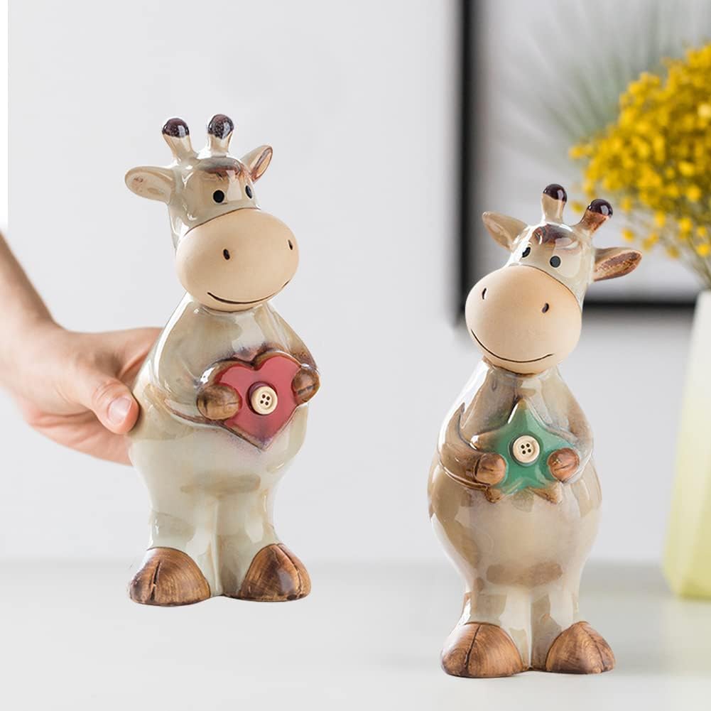 WAYUTO 3Pcs Ceramic Khaki Giraffe Ornament Figurine Statue for Home Decor Garden Chrismas Collectible Living Room Office Bedroom Kitchen Shelf Table Apartment Dorm Bar