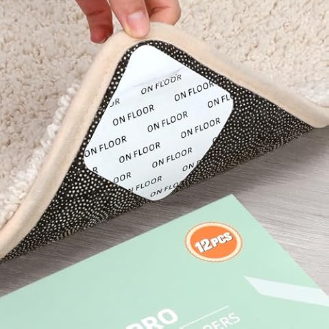 Home Techpro 12 PCS Rug Tape, Gripper for Rug for Hardwood Floors, Double Sided Reusable Under Rug Carpet Tape Stickers, Rug Anti Slip Grips for Area Rugs, Non Slip Rug Pads Cover