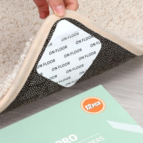Home Techpro 12 PCS Rug Tape, Gripper for Rug for Hardwood Floors, Double Sided Reusable Under Rug Carpet Tape Stickers, Rug Anti Slip Grips for Area Rugs, Non Slip Rug Pads