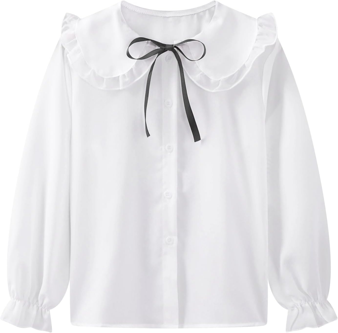 YiZYiF Uniform Shirts for Girls Long Sleeve Oxford Blouse Ruffle Button Down Shirts Spring and Summer Princess Crop Tops