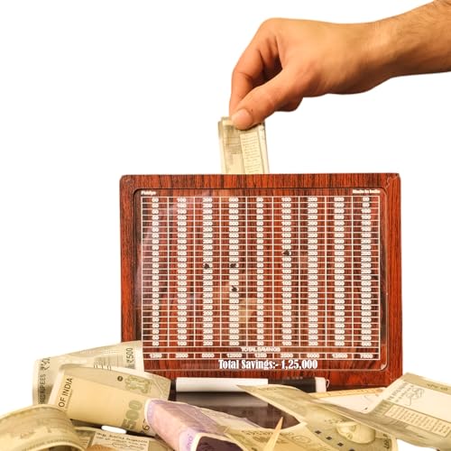 Image of Fiddlys Wooden Money Piggy Bank for 2 3 4 5 6 Years Kids, Savings Challenge Box, Cashbox,Educational Gift for Kids (Rs. 1,25,000)