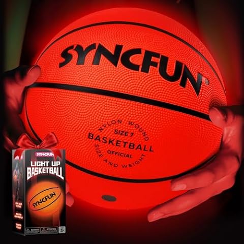 SYNCFUN Glow in The Dark Basketball for Boys, Light Up Basketball for Night Basketball Games, Red Glowing Ball, Basketball Accessories Gifts for Teen Boy Toys Ages 3 Old and Up Cover