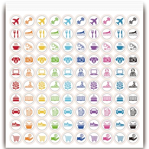 PRESSINART 500 Piezas 5 Hojas de Pegatinas de Calendario Diario Mini 0.5 Pulgadas, Pegatinas Coloridas para Planificador de Avión, Fitness, Citas, Natación, Tareas del Hogar, Facturas, Compras
