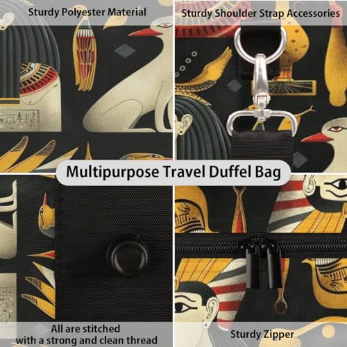 Travel Duffle Bag Egyptian Characters Pattern Foldable Travel Bags for Men Women, 17 Inch Gym Bag Workout Bag Carry on Weekender Overnight Bag for Gym Travel3