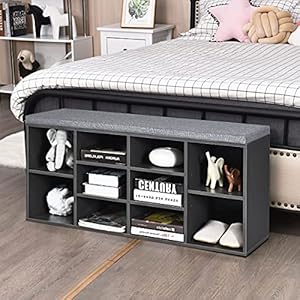 Giantex Shoe Storage Bench with Cushion Entryway Shoe Rack Bench Adjustable Shelves 10 Cubbies Shoe Organizer Bench for Entryway Living Room Bedroom Hallway Closet Mudroom Grey