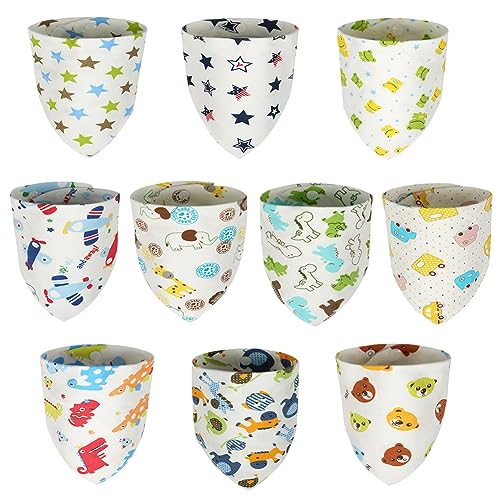 Vicloon Baby Bandana Dribble Bibs, 10 Pack Super Soft and Absorbent Baby Teething Bibs, Baby Drooling Bibs Set for Drooling and Teething with Adjustable Snaps, Unisex Newborn and Toddlers