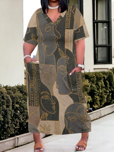 Image of PinkPatty Women's Oversize V Neck Short Sleeve Maxi Dress with Pockets