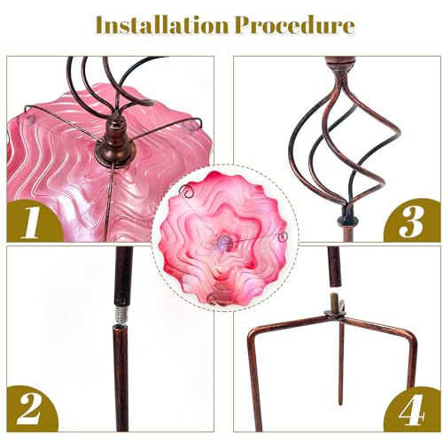 Image of HONGLAND Bird Baths for Outside,12 inch Small Pink Glass Birdbaths Outdoor,Detachable Bird Feeder with Metal Stake for Garden Yard Patio Decor,32 inch Height