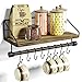 Alsonerbay Wandregal Wandmontage Schweberegal mit 8 abnehmbaren Haken und Handtuchhalter Wandboard Holz für Küche Wohnzimmer Badezimmer, Braun