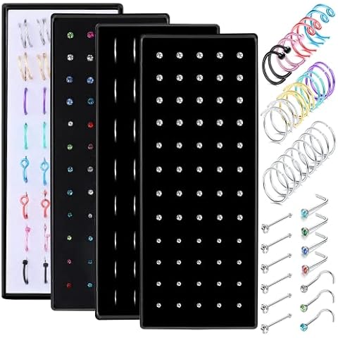 MILACOLATO 200Pcs Stainless Steel Nose Rings Set Cover