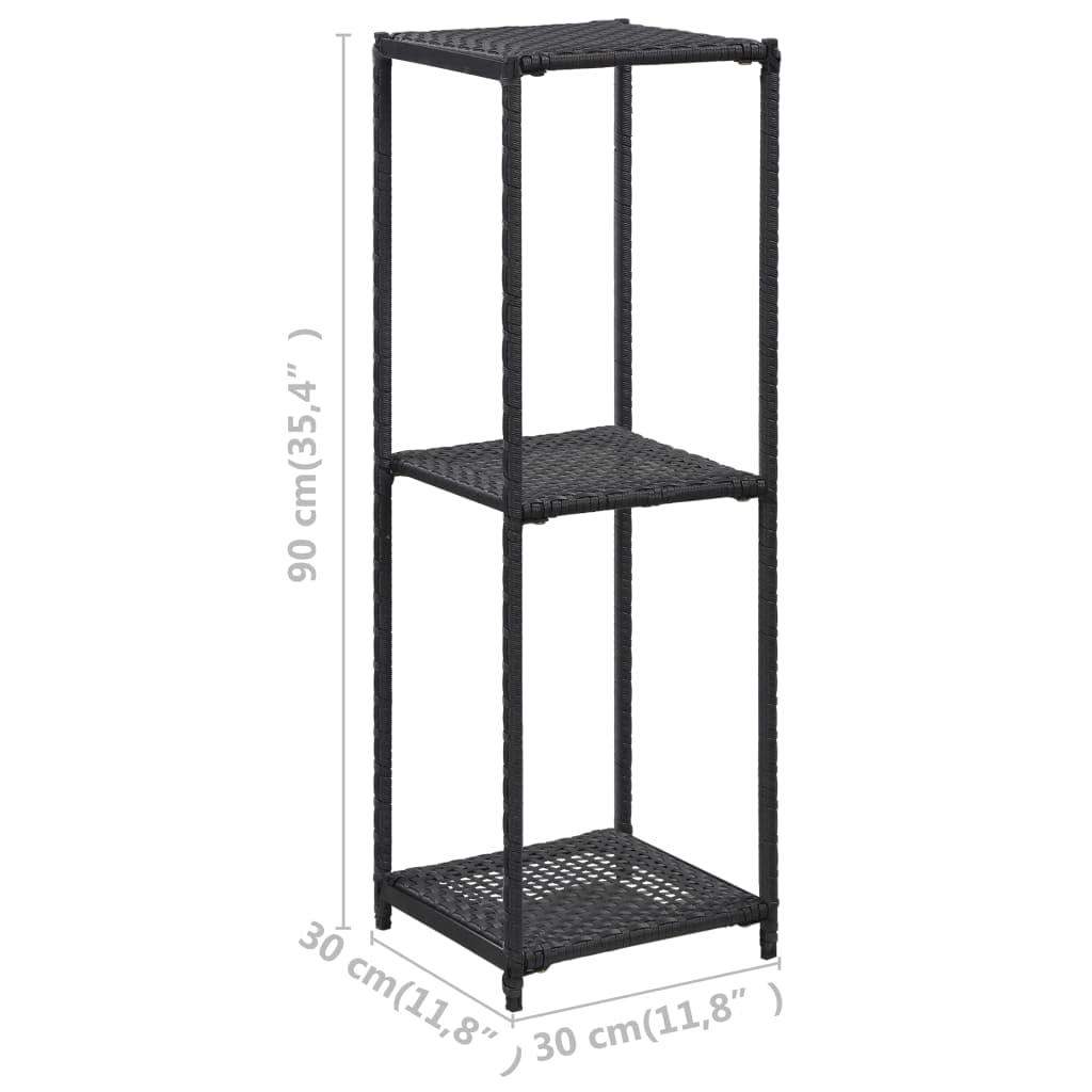 Scaffale in polyrattan nero, 30 x 30 x 90 cm, con 3 ripiani