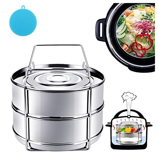Instant Pot Accessories, Steamer Insert Pans for 6qt/ 8qt Pressure Cooker, BBing Stackable Stainless Steel Vegetable Steamer with Sling