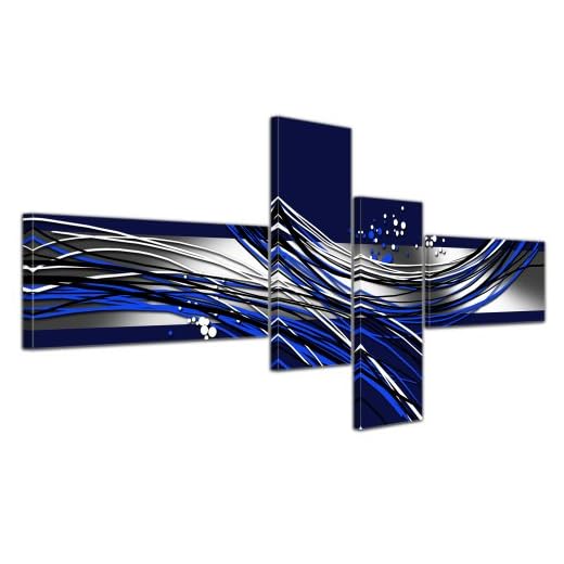 Cuadros en Lienzo - Arte abstracto Abstracto VIa azul - 200x90cm 4 partes - Listo tensa. Made in Germany!!!