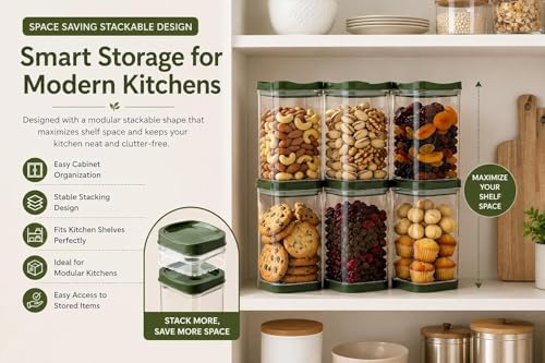Image of TASTIC Kitchen Storage Containers Masala Box | Airtight BPA Free Plastic Containers for Spices, Snacks, Dry Fruits, Namkeen & Grocery Organization (GREEN)