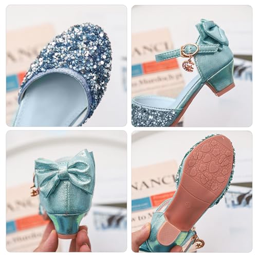 Image of ChuLian Girls Sandals Little Kids Glitter Bow Dress Shoes Crystal Low Heel Sequins Princess Sandals Toddler Flower Wedding Party Shoes