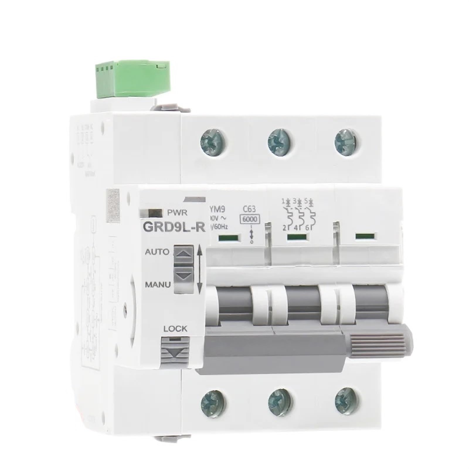 LHNBGTUIW Din Rail Automatic Circuit Reclosers Mini Breaker GRD9L-R GYM9 3P MCB 6KA 1Pcs(GYM9-3P-MCB-63A)