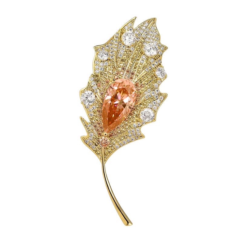 Image of Rhinestone Leaf Brooch Pins - Crystal & Gold-plated Lapel Pin Jewelry for Women - Birthday Gift for Wife or Friends