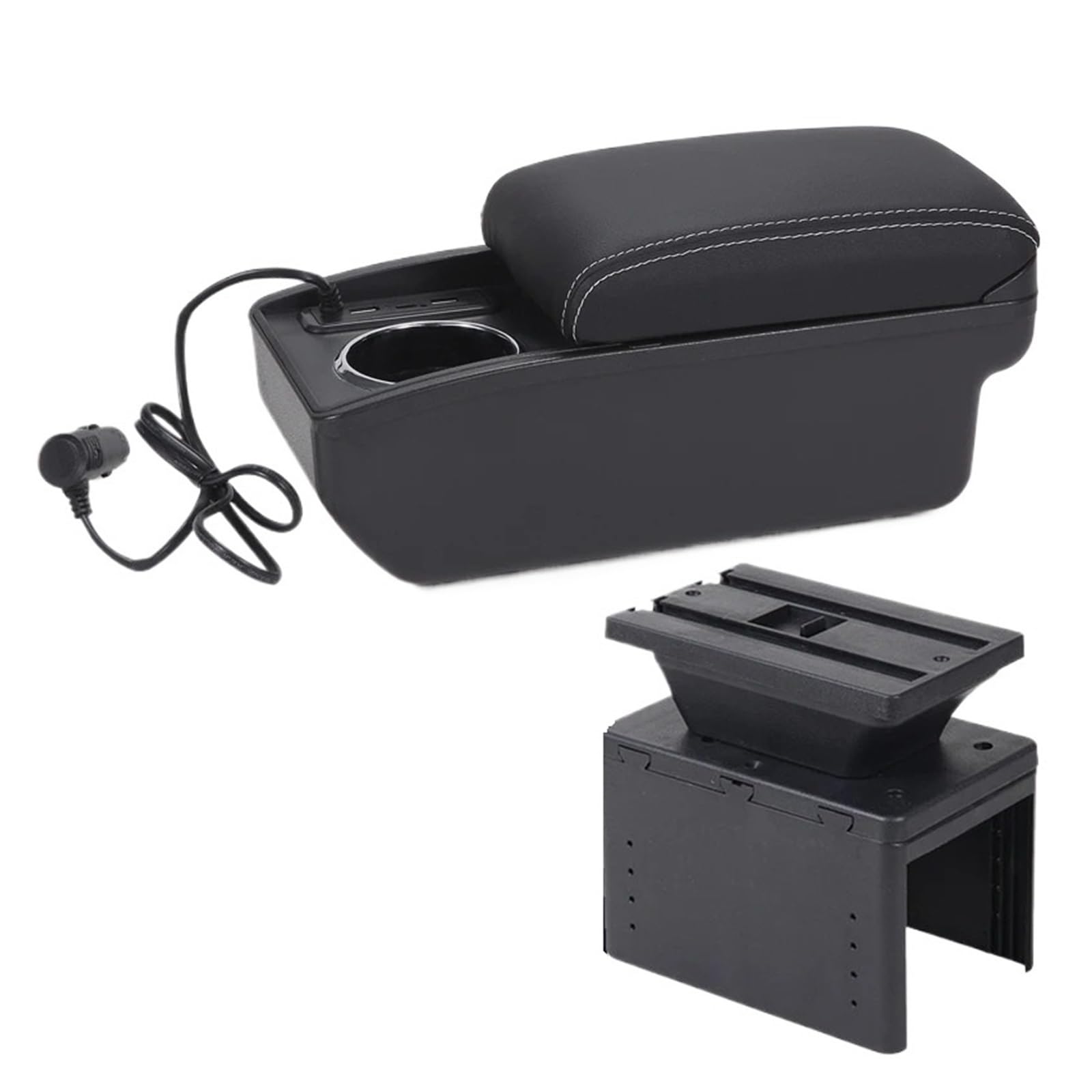 Hguvsjd Armrest Box For Hyundai I20 2021 2022 2023 2024 Armrest Interior Parts Center Console Storage Box Car Armrests(A Black white Fast charging)