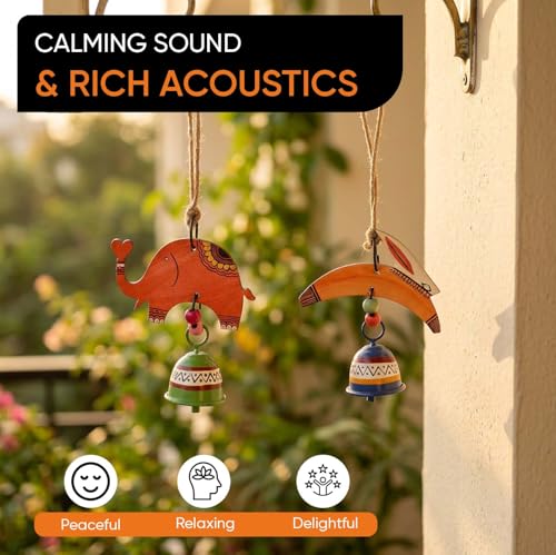 Image of Aakriti Art Creations Elephant & Toucan Harmony Wind Chime Set | Handmade Modern Art Wooden & Metal Wind Chimes | Decorative Indoor & Outdoor Hanging for Balcony, Garden, Living Room & Gifting