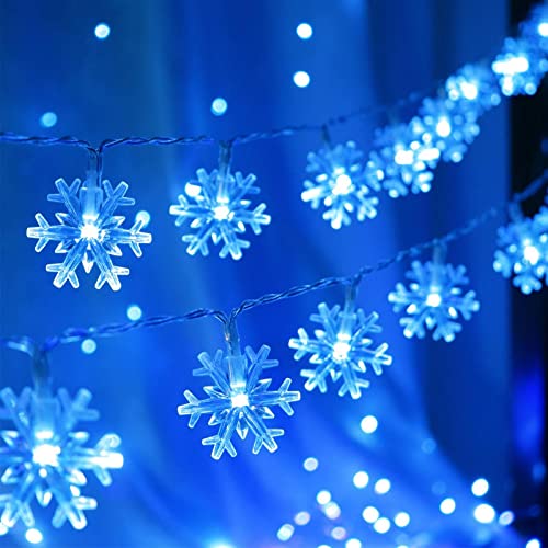 CESOF Christmas Lights 20 Ft 40 LED Blue Snowflake String Lights Battery Operated Fairy Lights Hanging Lights for Bedroom Patio Room Party Home Xmas Decor Indoor Outdoor Christmas Tree Decoration