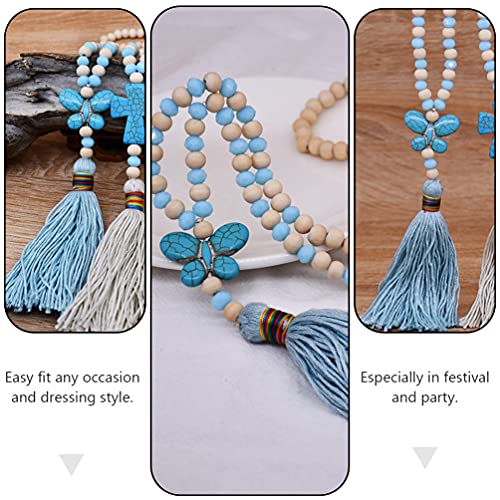 Tassel Beaded Necklace Butterfly Bohemian Pendant Necklace Personalized Stylish Sweater Chain Necklace For Women Fashion Jewelry, Blue, 90X1Cm, 9M453Xp01340L2Roiu #TOP3