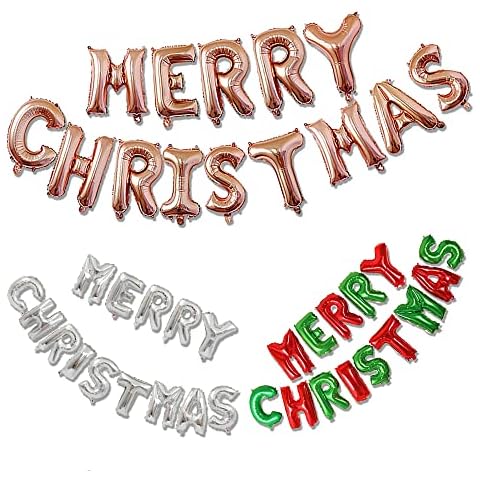 VingaHouse Merry Christmas Banner Confetti Balloon Rose Gold 14PCS 16 inch Letters Foil/Mylar Foil Letters Balloons Banner Reusable Ecofriendly Materialfor Christmas Decorations and Party Supplies Cover