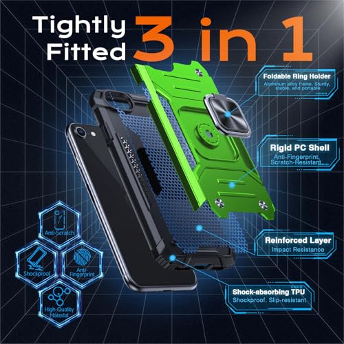 Image of Anqrp Heavy Duty Case for iPhone 6 /7 /8 /SE /SE2 Case with Enhanced Ring Holder Grip Stand, Military Grade Shockproof Rugged Drop Protective Silicone Hard Slim iPhone SE Phone Case Cover,Spring Grass