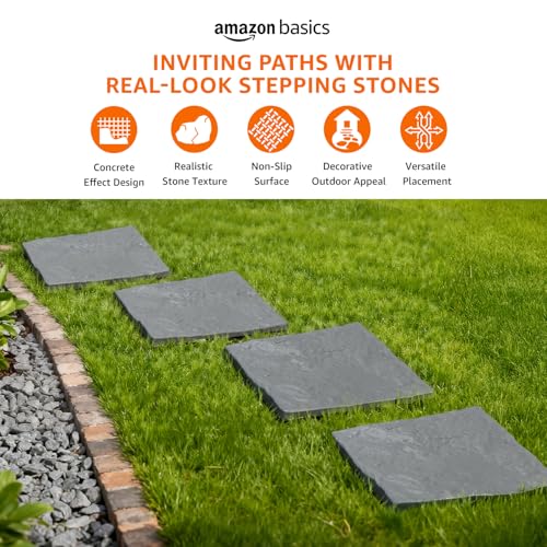 Image of Amazon Basics Concrete Effect Stepping Stones for Garden Pathway & Outdoor Walkway - Realistic Stone Look, Non-Slip Surface