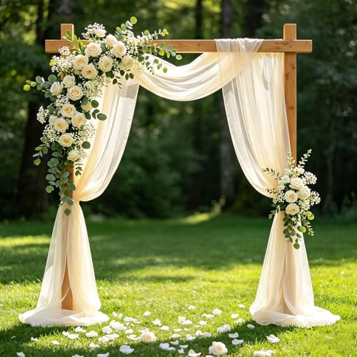 prota Arche Tenture Mariage Beige, 75×600cm Tenture Mariage Voilage, Rideau en Tulle Mariage Arche Tenture Tissu en Tulle pour Décoration de Cérémonie...