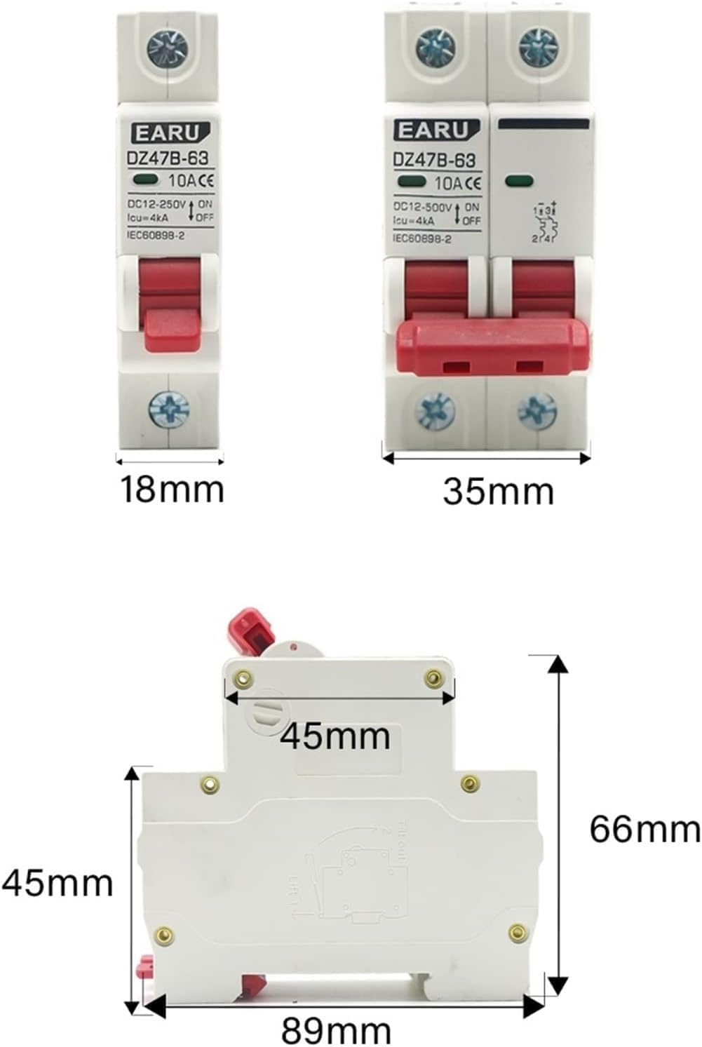 ALKOY Circuit breakerBASNI 1Pcs DC MCB Battery Car Protector Mini Circuit Breaker DZ47 DC Positive and Negative Pole Rotection Switch Isolator (Size : 2P, Color : 6A) (Color : 100a, Size : 2P)