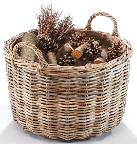Kobolo Rattankorb Holzkorb für Kaminholz - rund - Rattan kubu grau -...