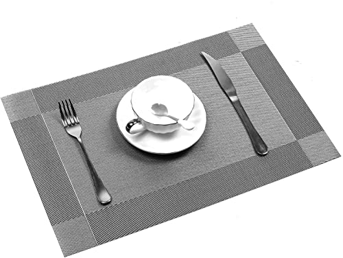 Image of Anugrah Dining Mats Table Mats PVC Placemats Heat-Resistant Placemat for Dining Tea Table Woven Vinyl Stain Resistant Table Mats Easy to Clean - 45x30 cm (Gray, 2)