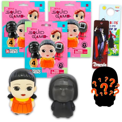 Squid Game Blind Bag Party Favors Bundle - 3 Pack Blind Bag Mystery Mini Squishy Figurines Plus Bookmark, More Mini Figures Set