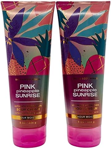 Bath & Body Ultimate Hydration Body Cream For Women 8 Fl Oz 2- Pack (Pink Pineapple Sunrise)
