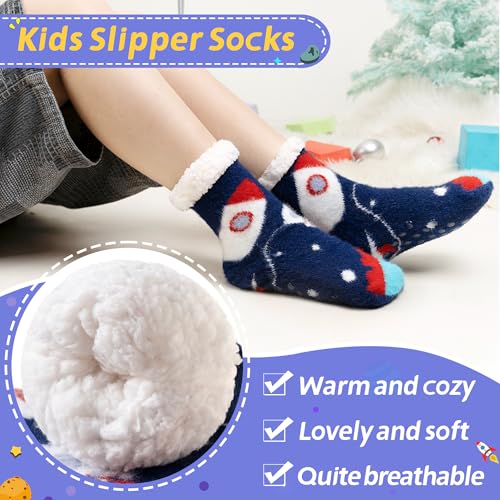 Kids Boys Fuzzy Slipper Socks Winter Soft Warm Thick Fleece Lined Plush Children Non Slip Home Socks3