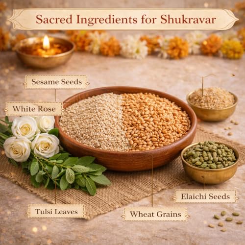 Image of Ritualistic Shukravar Lakshmi Shakti Rasa Hawan Samagri (350g) | Tulsi, White Rose, Sesame & Elaichi | Friday Puja Pack | Pure Natural Havan Samagri for Lakshmi Puja, Vaibhav Lakshmi Vrat & Diwali