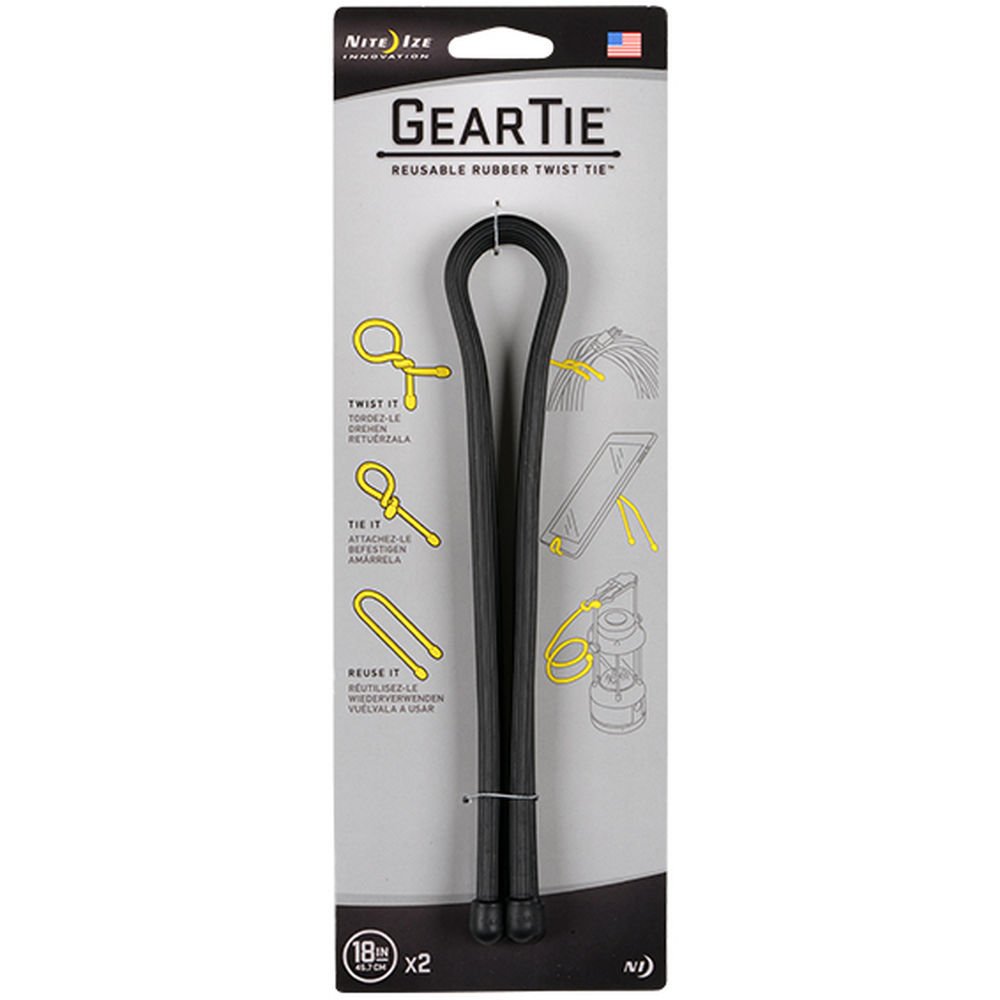 Nite Ize Black 18 In. Gear Tie Reusable Rubber Twist Tie, 2 One Size