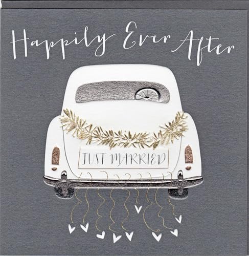 Belly Button   Tarjeta de Boda Elegante con Cristales y Lámina Plateada | Diseño Happily Ever After