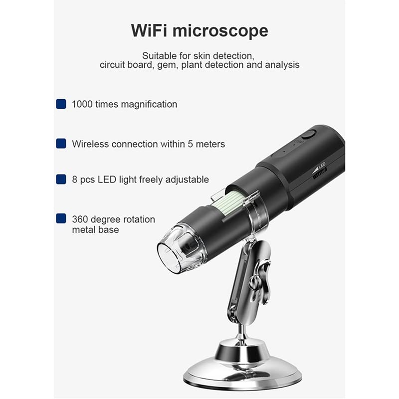 Microscope vidéo USB 1000X à éclairage LED réglable avec kit de lames et support rigide