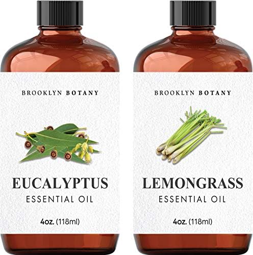 Brooklyn Botany Eucalyptus Essential Oil & Lemongrass Essential Oil Set – 100% Pure & Natural – 4 Fl Oz Therapeutic Grade Essential Oil with Glass Dropper - Essential Oil for Aromatherapy and Diffuser