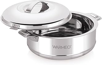 WARMEO Steam Insulated Stainless Steel Casseroles| Easy to Carry Hot Boxes for Kitchen | Hot Food, Easy to Store| Silver|5 Liter