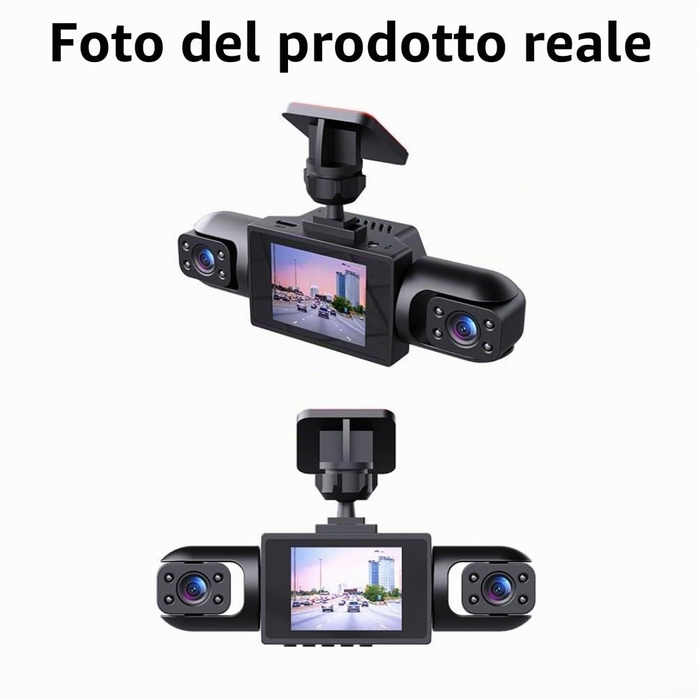Sistema di Dashcam per Auto a Vista Completa 360° con Fotocamera Anteriore 4K UHD e Lenti Laterali Posteriori 1080P, Display IPS da 3,16 Pollici, Rilevamento di Movimento e Registrazione Ciclica per