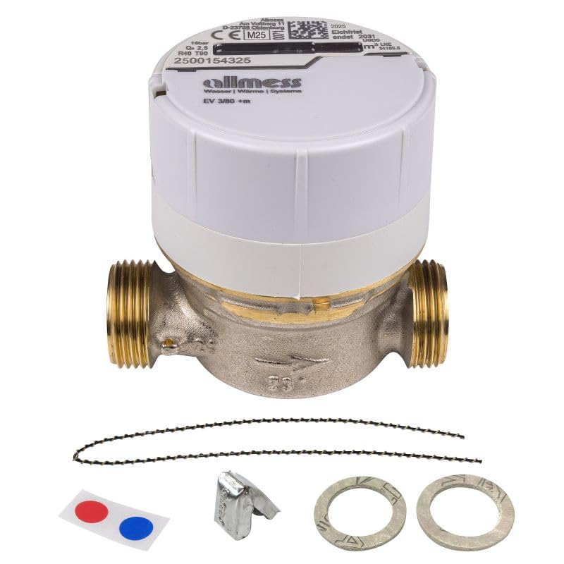 Allmess - Contatore universale Q3 2,5, lunghezza 80 mm, 3/4', acqua fredda e calda, taratura 2025