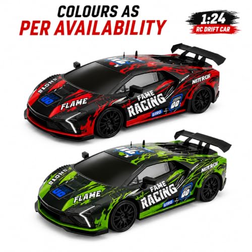 Image of RC Drift Car 1:16 Scale, 25KM /H High-Speed Remote Control Car, 2.4GHz Drift with Sparkling Racing Vehicle with LED Lights, Replaceable Drift Tyres, Spare Wheels & Cones (Nitro)