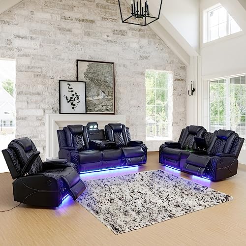 Ocstta Power Leather Recliner Sofa Set with LED Lights,Living Room...