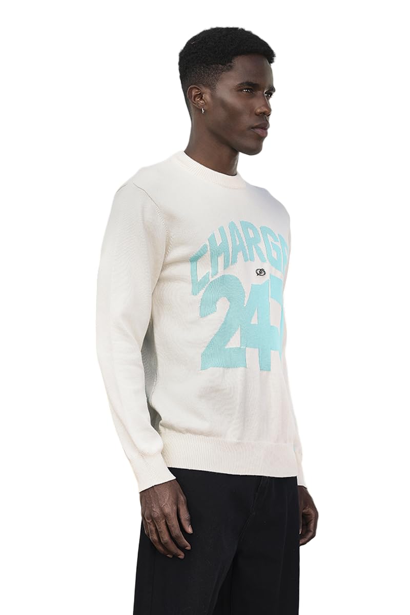snitch Grind Men's Sweater | Oversized Fit Pullover with Charged 24/7 Graphic Print & Drop Shoulder Cotton Knit for Casual Wear & Everyday Style-picture-28