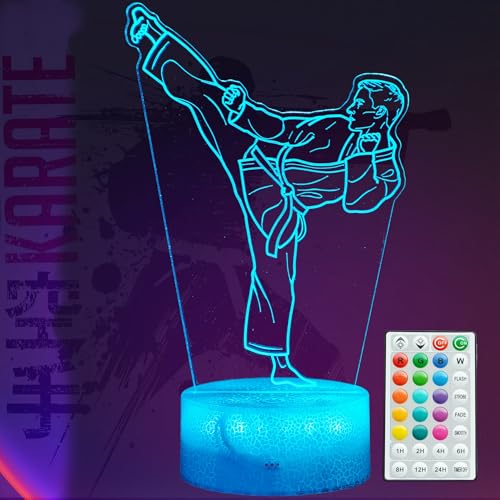 Image of Karate Night Light, Karate Gifts, Taekwondo 3D Illusion Lamp with 16 Colors Changing, Timer, 4 Flash Modes and Dimmable, Kids Boys Girls Room Decoration, Holiday Xmas Gifts