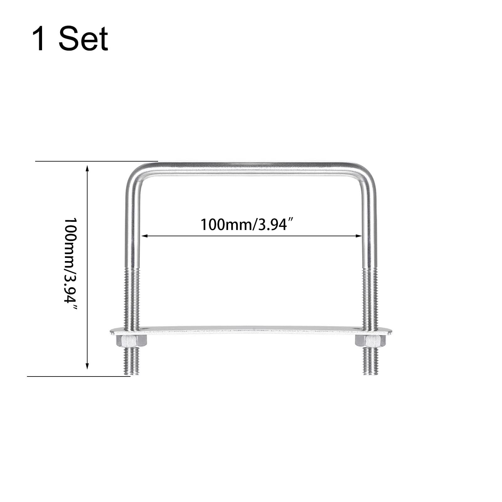 TOP-VIGOR M8 Square U-Bolts, 102mm Inner Width 100mm Length 304 Stainless Steel U-Bolts with Nut - Image 2