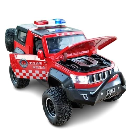 Image of Kids Model 1:32 Police Jeep Die Cast Metal Car Pull Back Action Opening Doors with Realistic Engine Sound Lights Toy Car Gift for Boys - Red