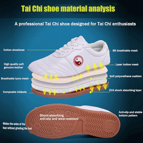 Tai Chi Shoes for Men Non Slip Martial Arts Shoes Women Leather Tai Chi Kung Fu Training Shoes,Taekwondo Shoes,Kung Fu Shoes(Size:45EU/9.5 US,Color:Black)2